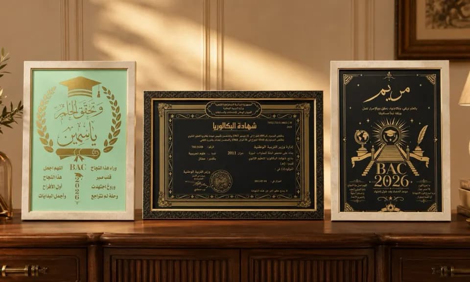 ثلاث لوحات تهنئة بنجاح البكالوريا بإطار فاخر